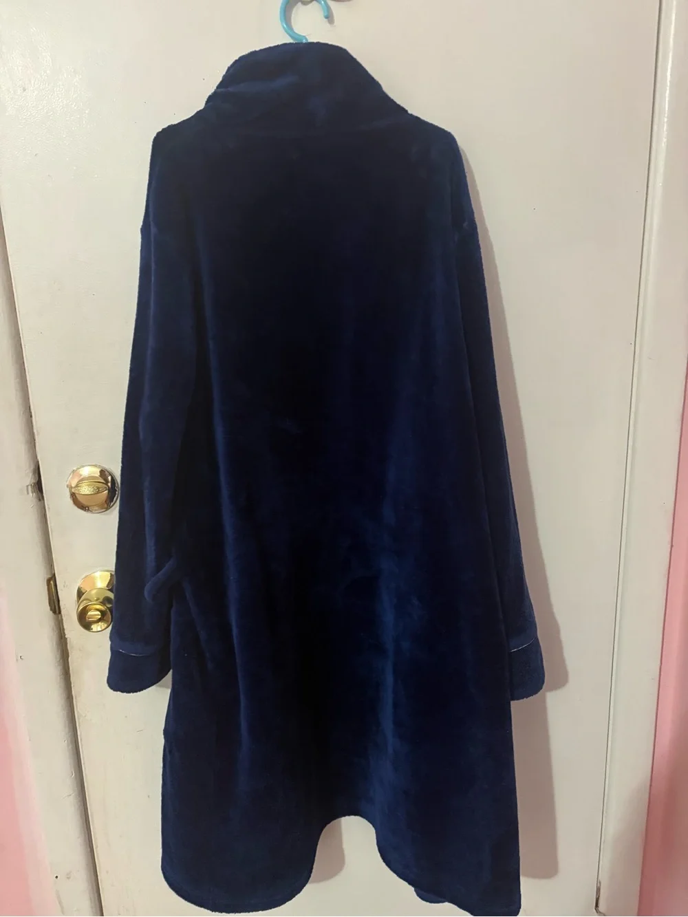 Liz Claiborne Plush Navy Open-Front Teddy Jacket with Piped Trim